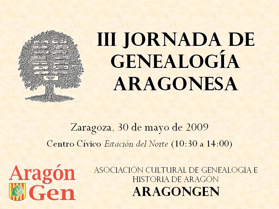 Cartel III Jornada de Genealogía Aragonesa de ARAGONGEN